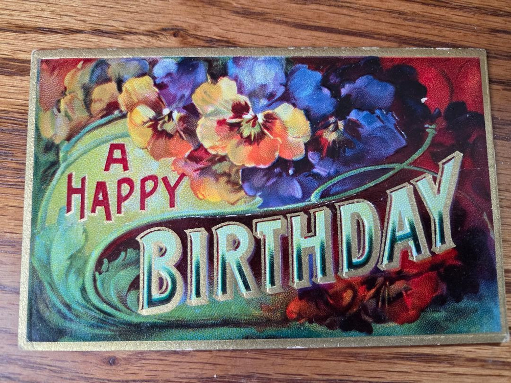 Vintage A Happy Birthday Pansy Flowers Embossed Post Card 1908