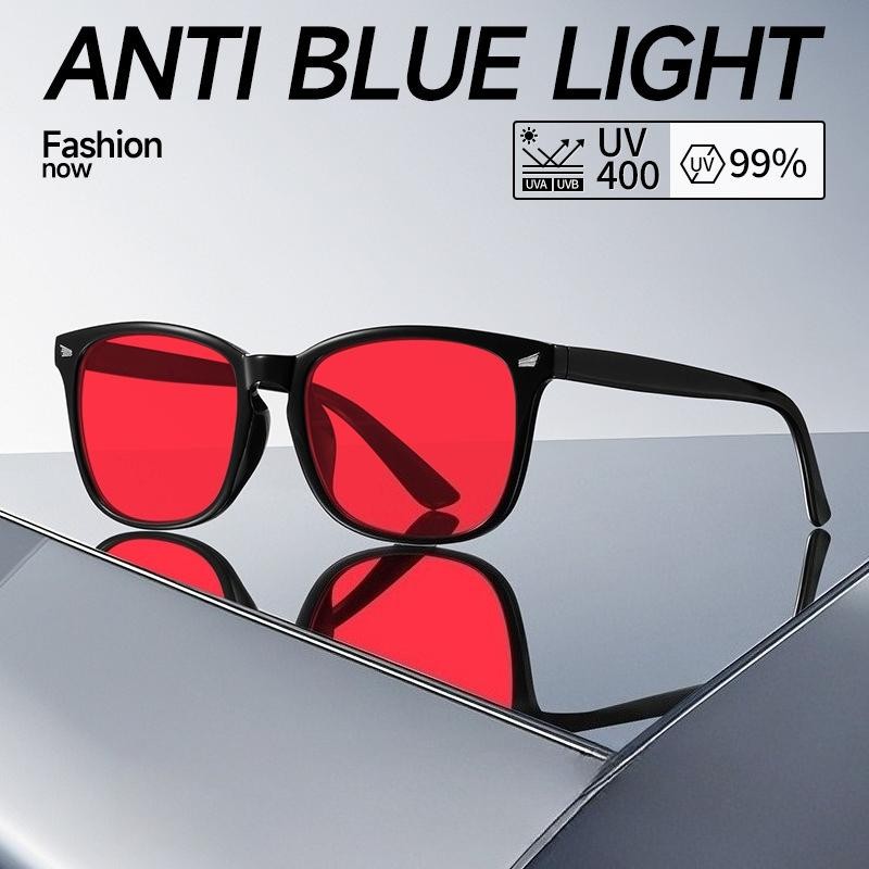 Classic Red Lens Blue Light Blocking Glasses Square Men Better Sleep New