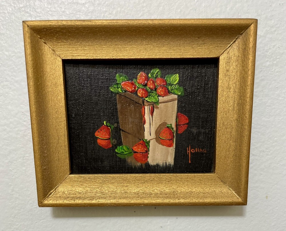 Vivian Hollan Swain Signed Still Life Oil Painting Strawberries Fruit