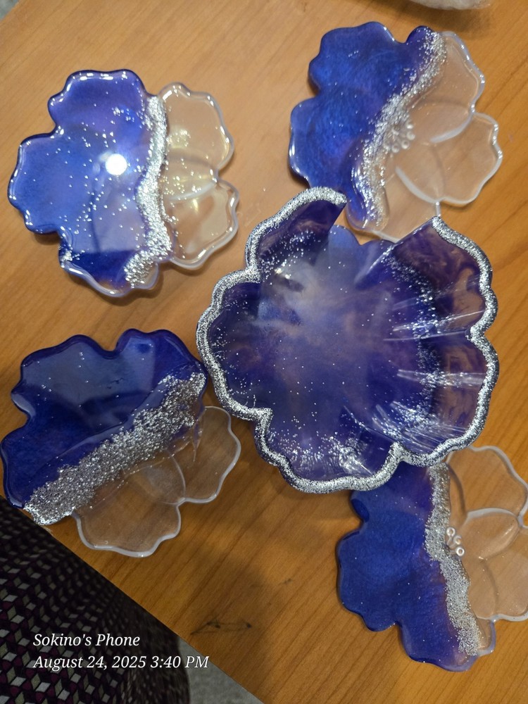 Glow In The Dark Blue Coaster Set With Holder  