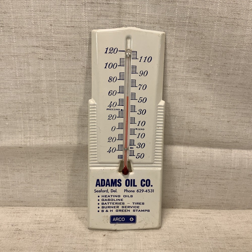Vintage Advertising Outdoor Metal Thermometer Adams Oil Co Seaford DE Delaware