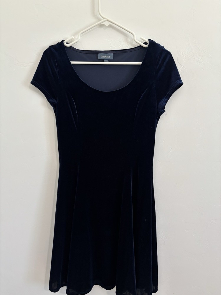 ModCloth Navy Velvet Fit & Flare Dress – Size Medium