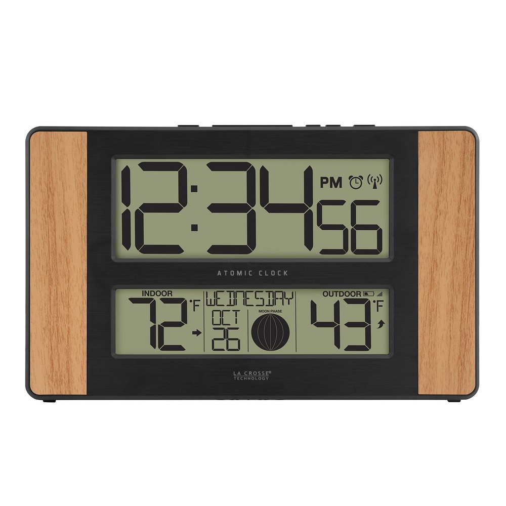 Atomic Digital Clock with Outdoor Temp in Wood Oak Finish