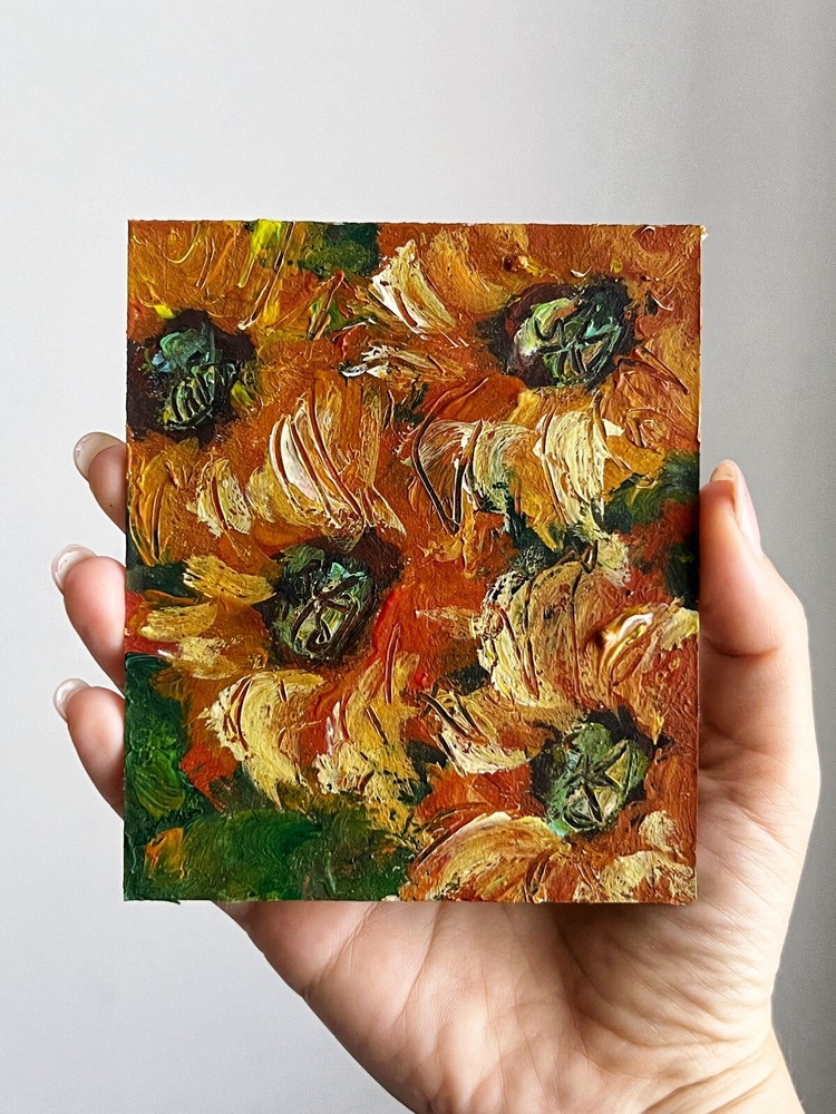 Rustic Sunflowers Original Painting Acrylic Small Floral Art Semi Abstract Art