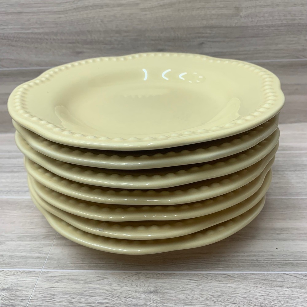 Pottery Barn Emma Yellow Beaded Scalloped Salad Plates Set of 6 Made in Portugal