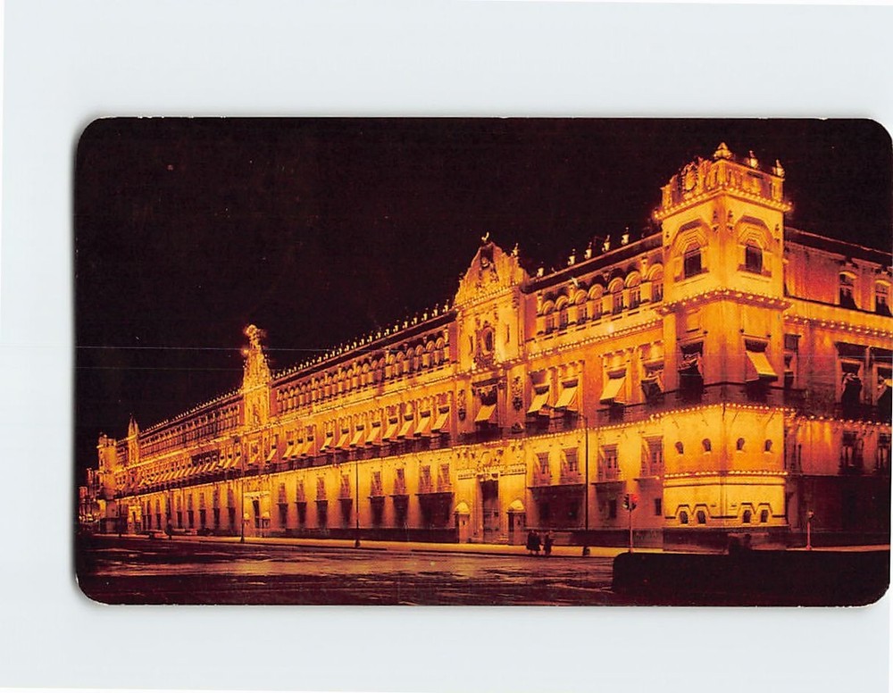 Postcard Night view of the National Palace Mexico City Mexico