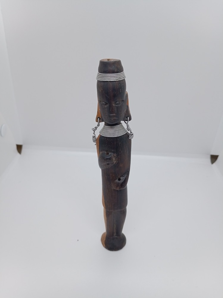 Vintage Hand Carved Ebony Wood African Woman Statue - Maasai Tribal Art Figurine
