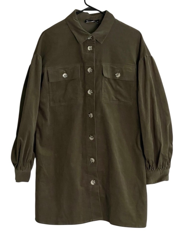 ASOS Design Cord Mini Shirt Dress Women Sz 6 Olive Green Corduroy