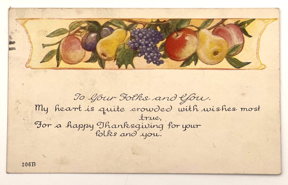 Thanksgiving Postcard 1910s Fruit Garland Verse Elizabethtown PA