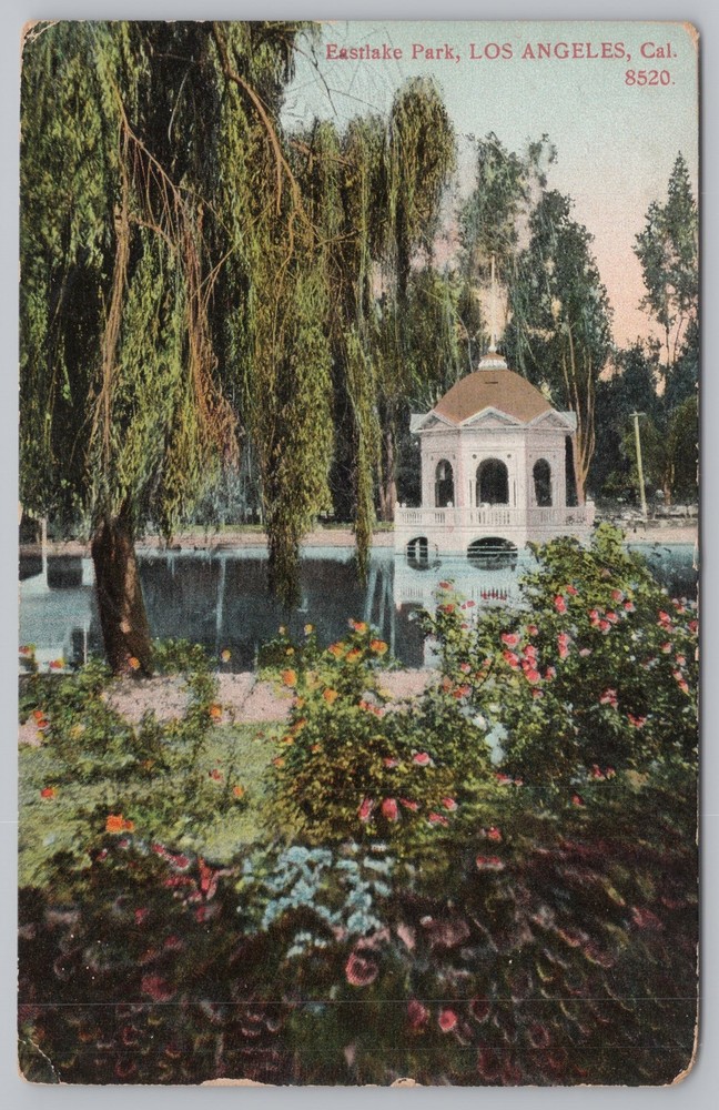 State View~Los Angeles CA~Scenic View Eastlake Park~Pavilion~1908 Postcard