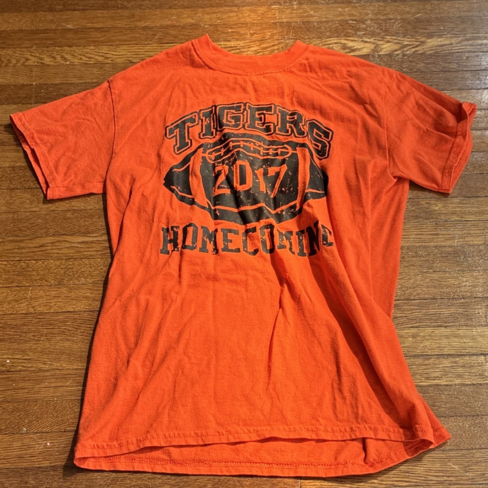 Gildan DryBlend Orange Graphic Tigers Homecoming Men's T-Shirt Crew Neck S