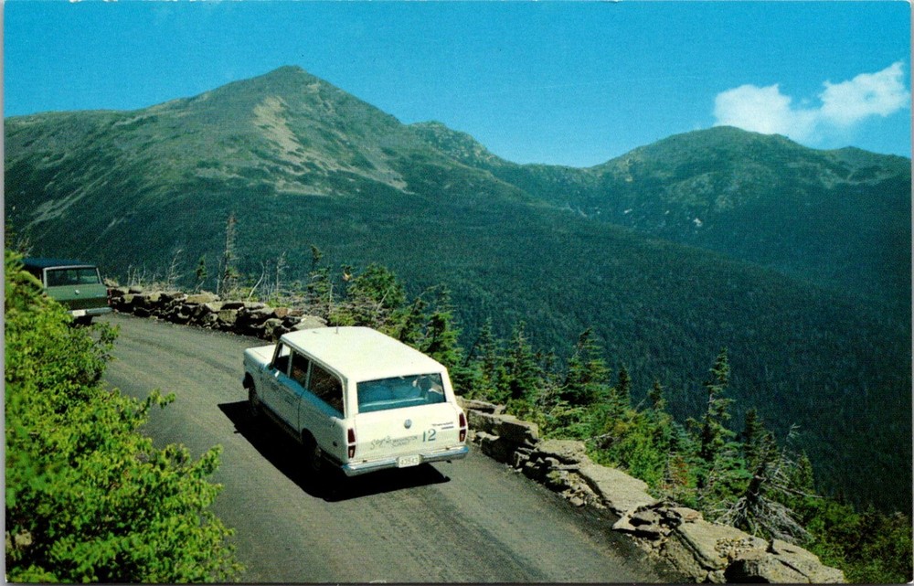 Station Wagon Climbing Mt Washington Auto Road White Mountains NH 1960s Postcard