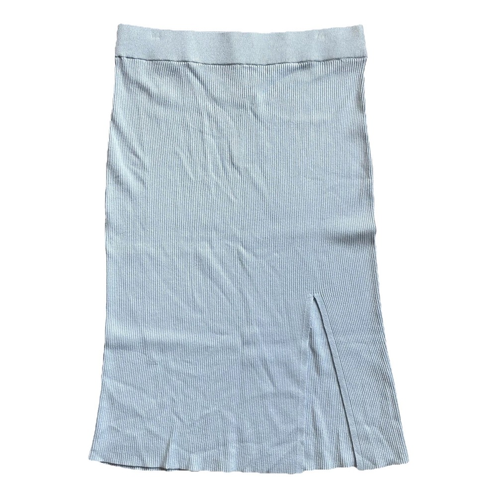 H&M Women’s NWT Medium Light Blue Ribbed Stretch Slit Midi Pencil Skirt