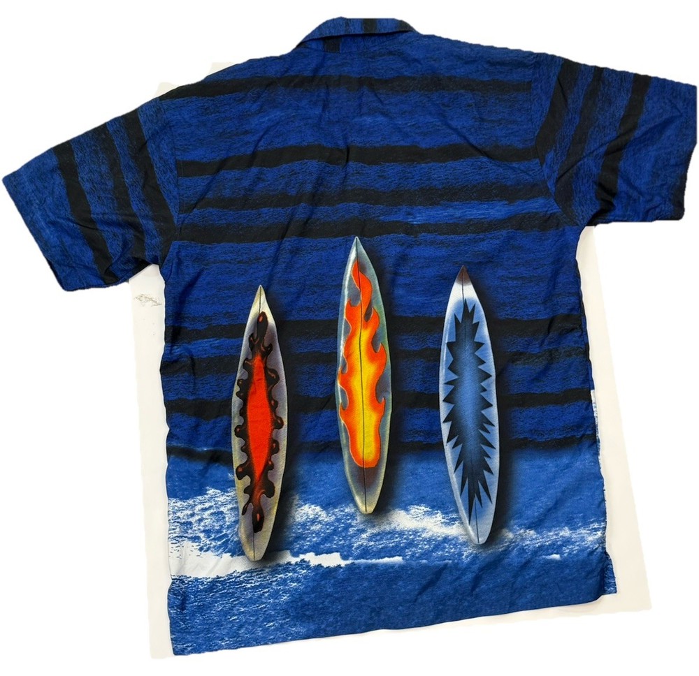 Intrinsic Hawaiian Surf Shirt Boys L 14/16 Blue Button Up Surfboards Waves