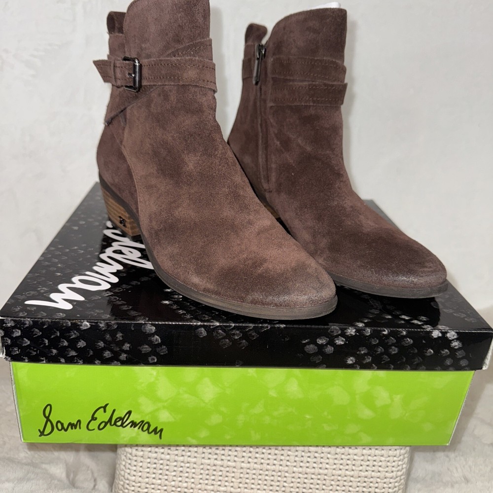 Sam Edelman Polina Leather Ankle Boots in Espresso Brown Size 7 M New with Original Box
