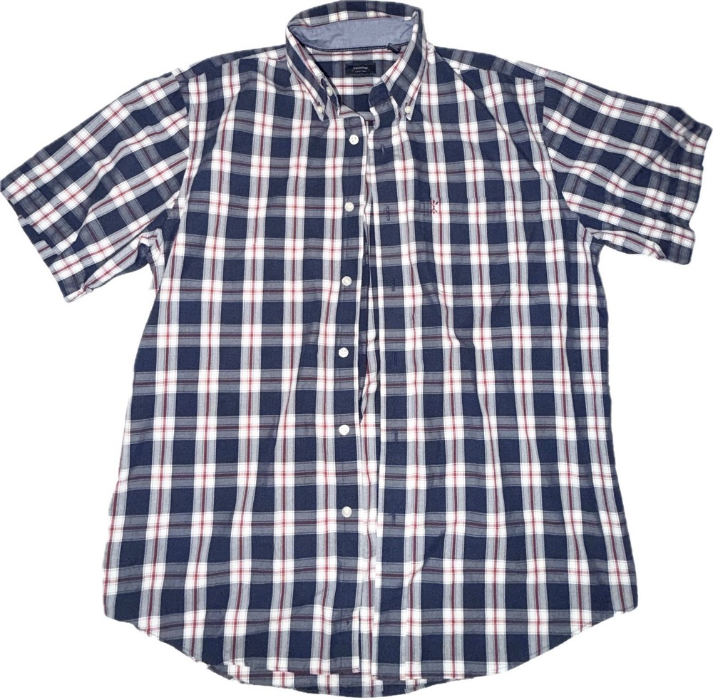 Arrow Men's Red/Blue/White Plaid Button-Up Shirt Short Sleeve Medium