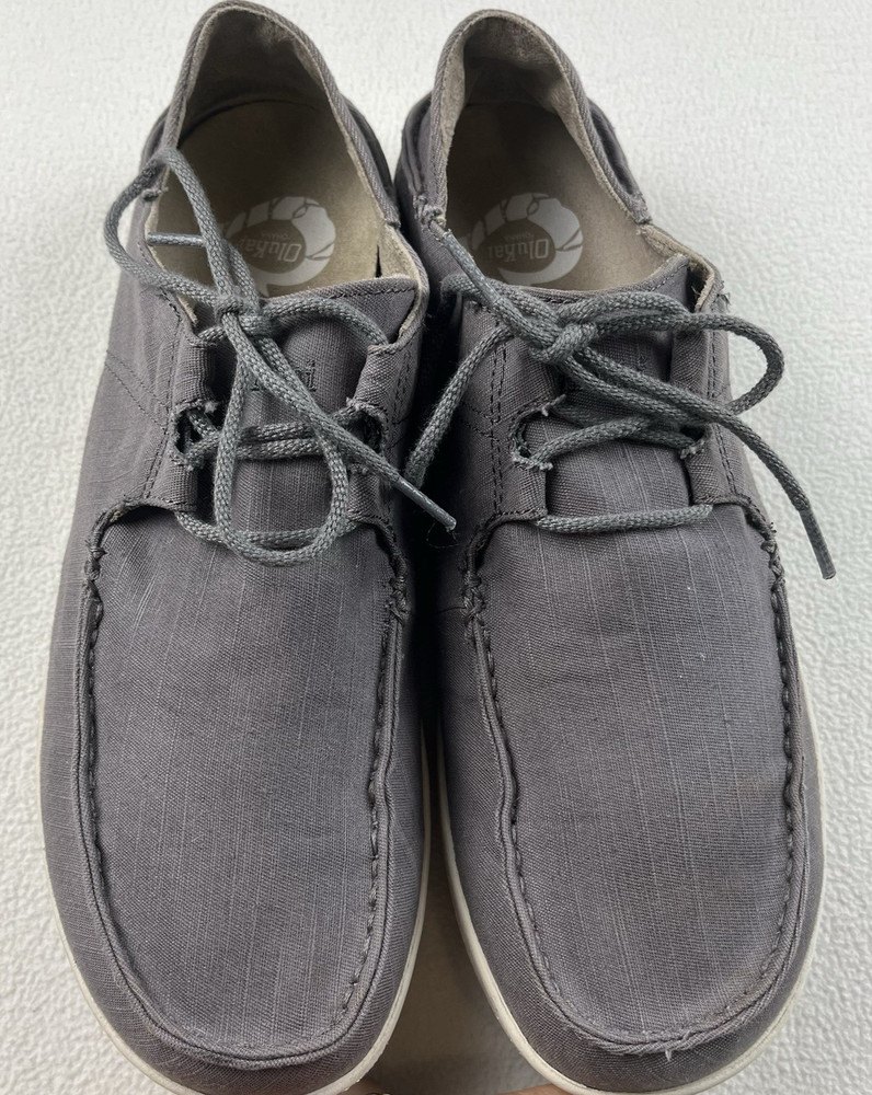 OluKai Ohana Sneaker Twill Mens 12 Charcoal Gray Slip On Casual Boat Shoes