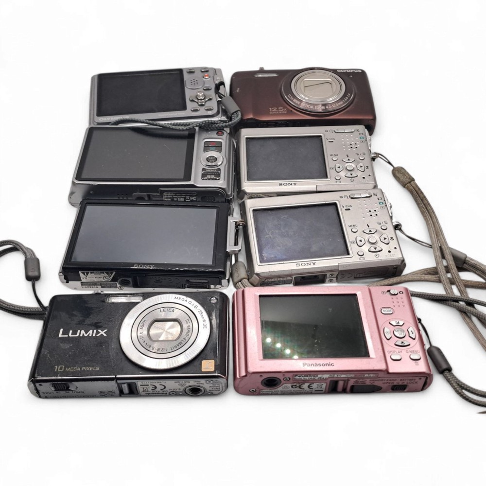 Lot of 8 Digital Cameras for Repair Or Parts – Sony, Panasonic, Casio, Olympus
