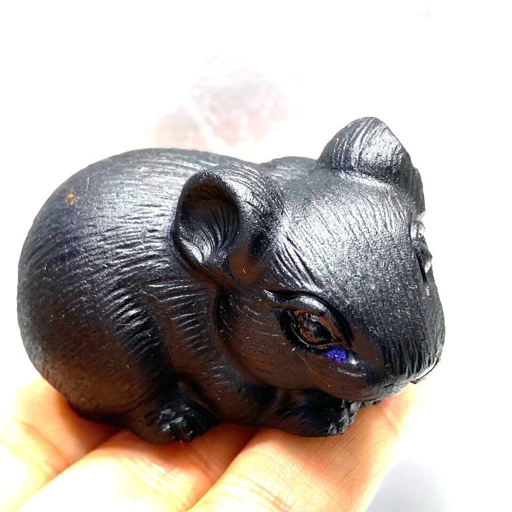 TOP Natural obsidian Quartz Mouse hand carved crystal reiki healing 1PC