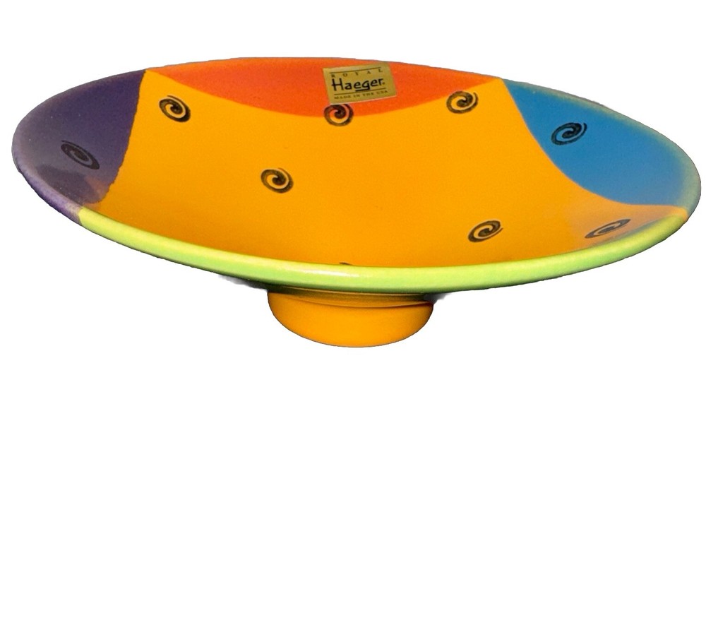 RARE Signed Footed Round Royal Haeger Pottery Multicolor Spirals 8