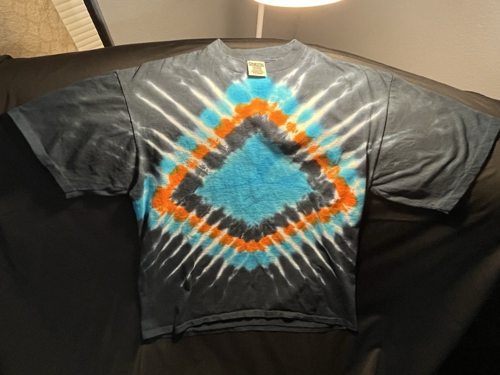 Vintage 90’s Oneita ColorWear Tie-Dye Black Crew Neck Cotton T-Shirt Men XL-