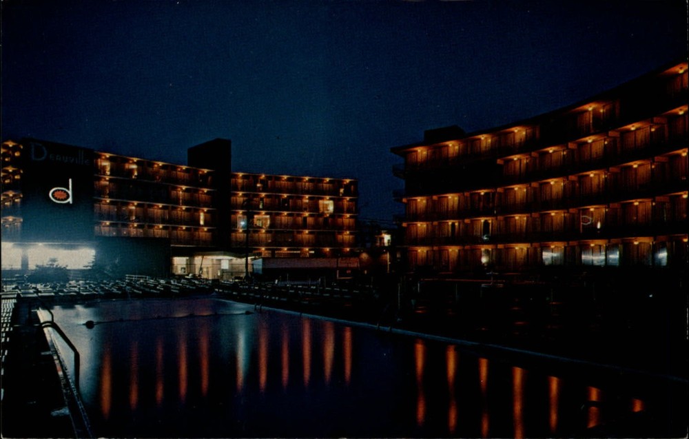 The DEAUVILLE Hotel Atlantic City New Jersey vintage night postcard m677