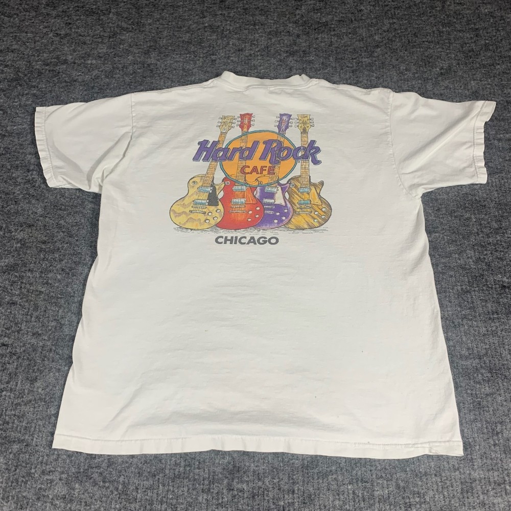 VTG Hard Rock Cafe T Shirt Mens Extra Large White Chicago Back Hit Music Retro