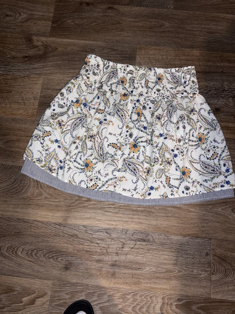 J. Jill White Blue Orange Yellow Paisley A-Line Short Skirt Petite M Pull On