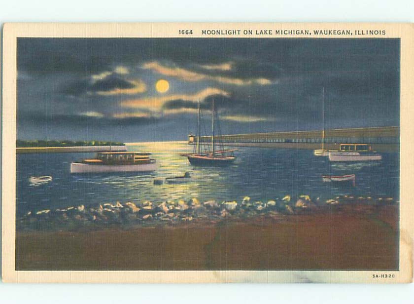 Linen LAKE SCENE Waukegan - Near Chicago Illinois IL m/09 AE4494