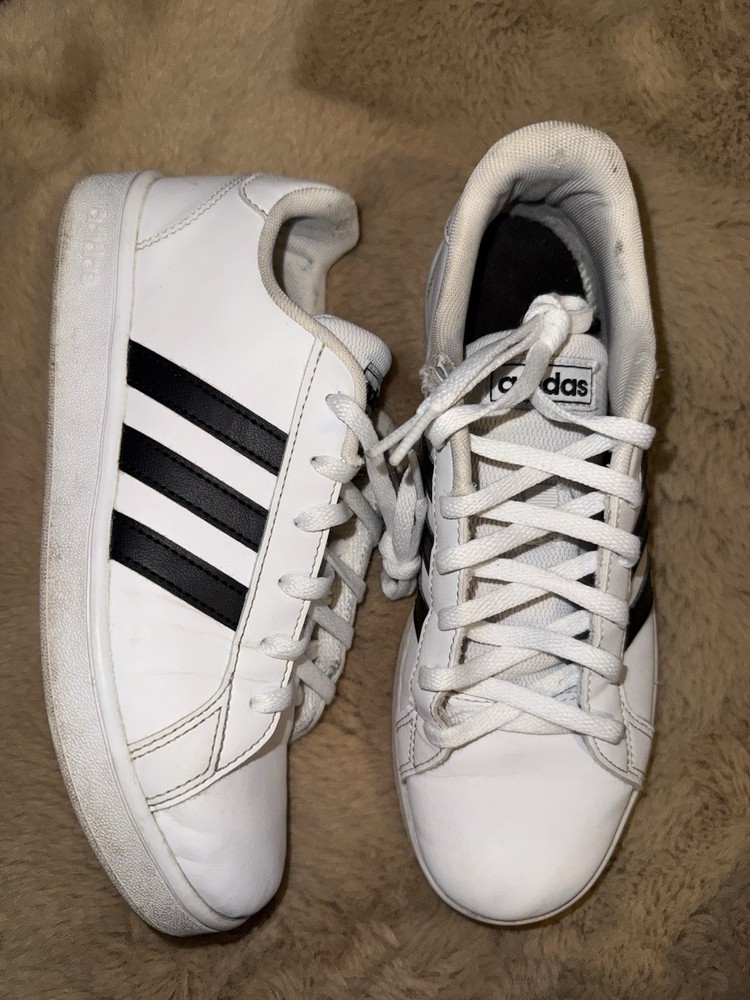 adidas Grand Court Men's Striped White Black Sneakers US 5.5 Synthetic Casual