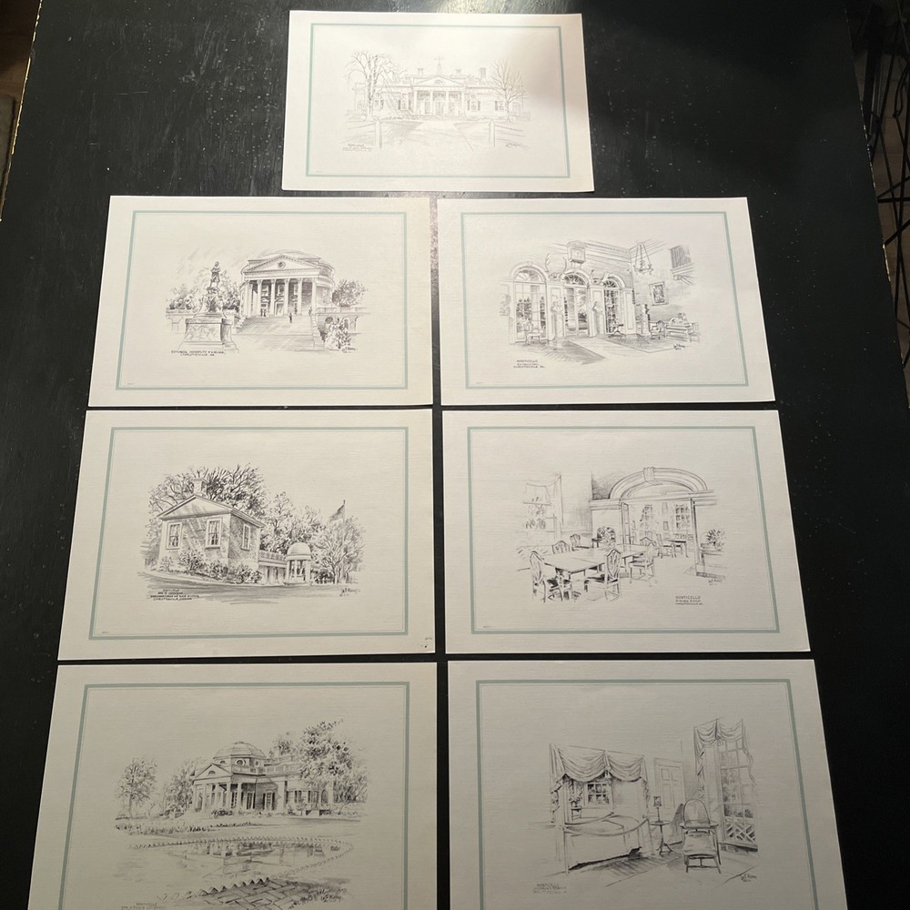 7 Jas F. Murray Monticello Pencil Sketch Lithograph 10x14” Thomas Jefferson READ