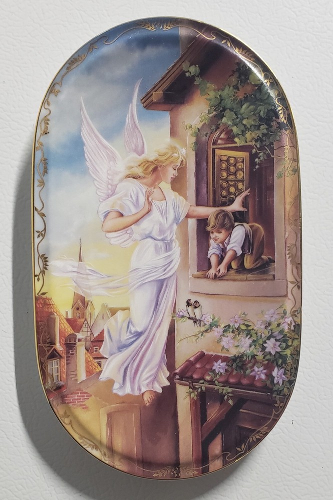 Guardian Angel Boy Caring Hand Bradford Exchange Plate Annaburg 1995 Decor Frame