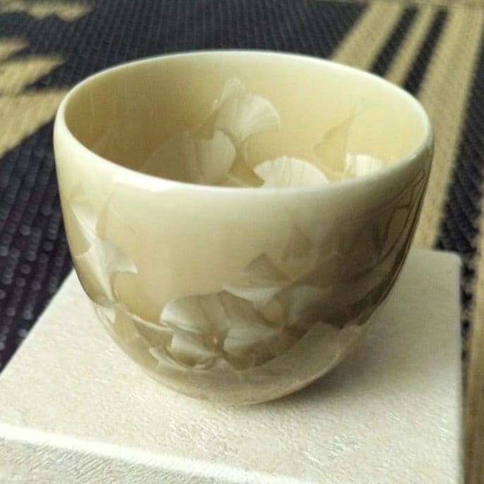 Kyoto Ware Kiyomizu Yaki Flower Crystal Choko Cup Tsuchibuchi Porcelain