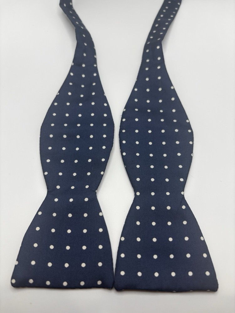 Beau Ties Silk Self Tie Bow Tie Navy White Polka Dot Adjustable 33x2.5”