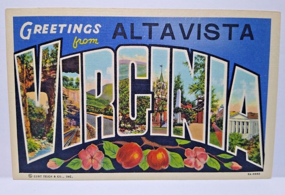 Greetings From AltaVista Virginia Large Letter Linen Postcard Curt Teich