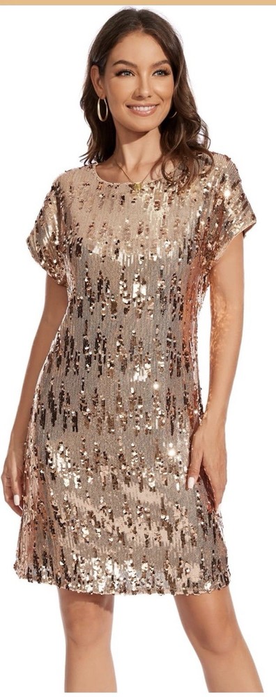 Holiday Dress Women's Size XL Sequin Cocktail Party Short Gold Sparkle