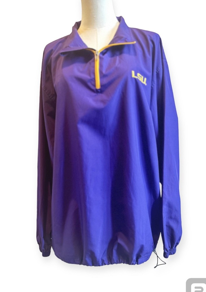 LSU Tigers Men's Medium Windbreaker Jacket Long Sleeve 1/4 Zip Purple Pullover