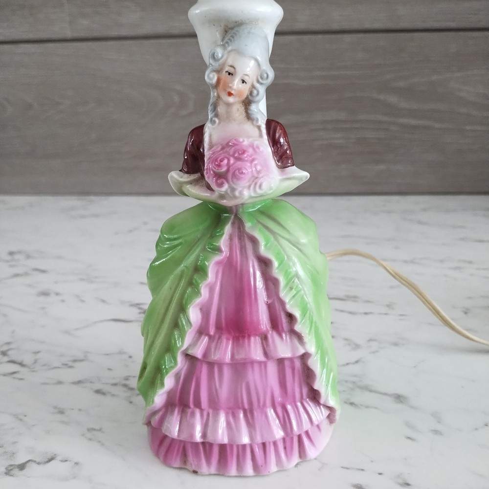 Vintage Germany 50s Porcelain Figural Table Lamp Rococo/Marie Antoinette Style