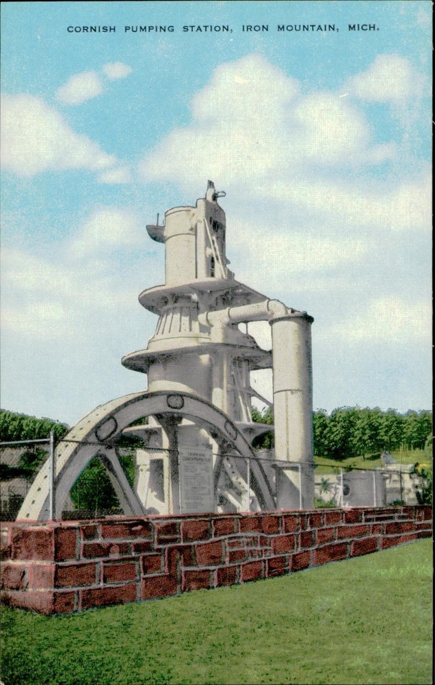 Cornish Pumping Station Iron Mountain MI Postcard E C Kropp Vintage Unposted