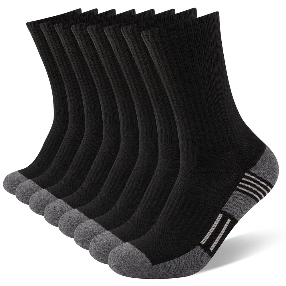8 Pairs Mens Crew Socks Cushioned Moisture Wicking Athletic Heavy Duty Work S...