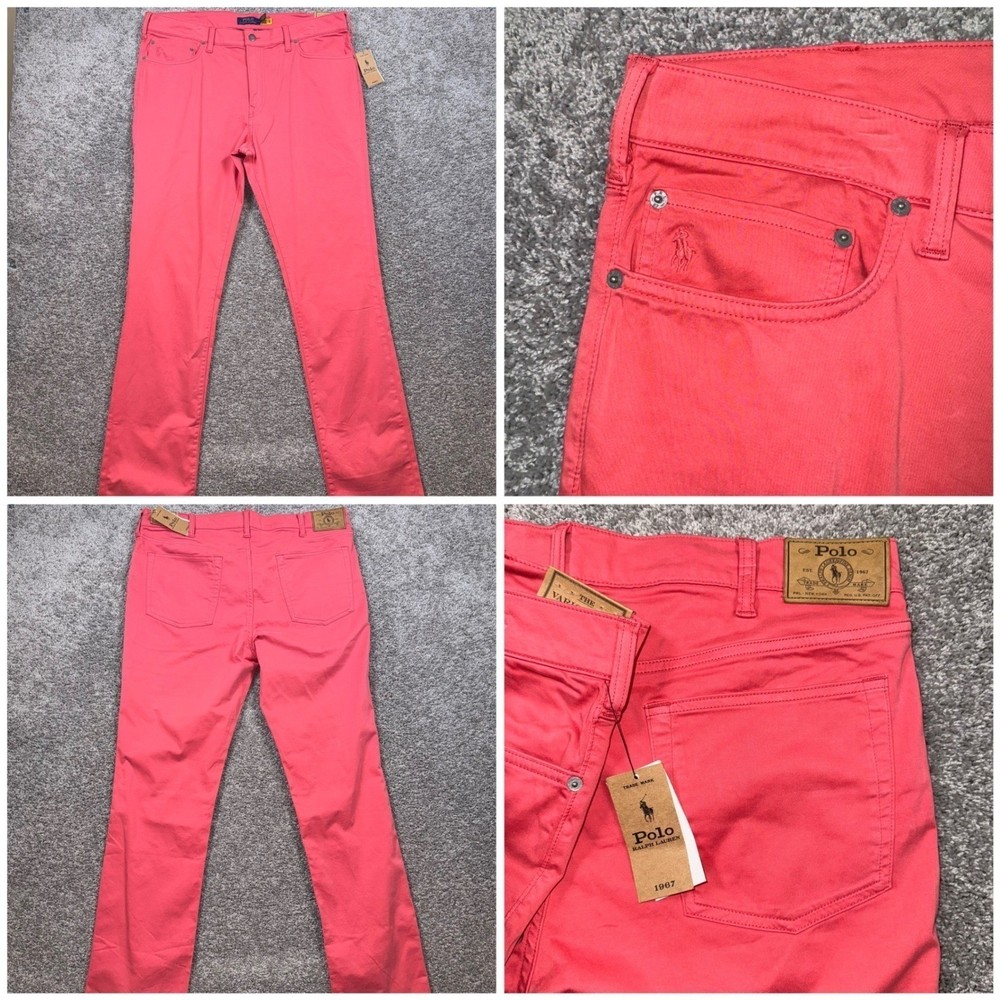 Polo Ralph Lauren Mens Varick Red Straight Fit Chino 5-Pocket Pants Sz 34x34 NEW