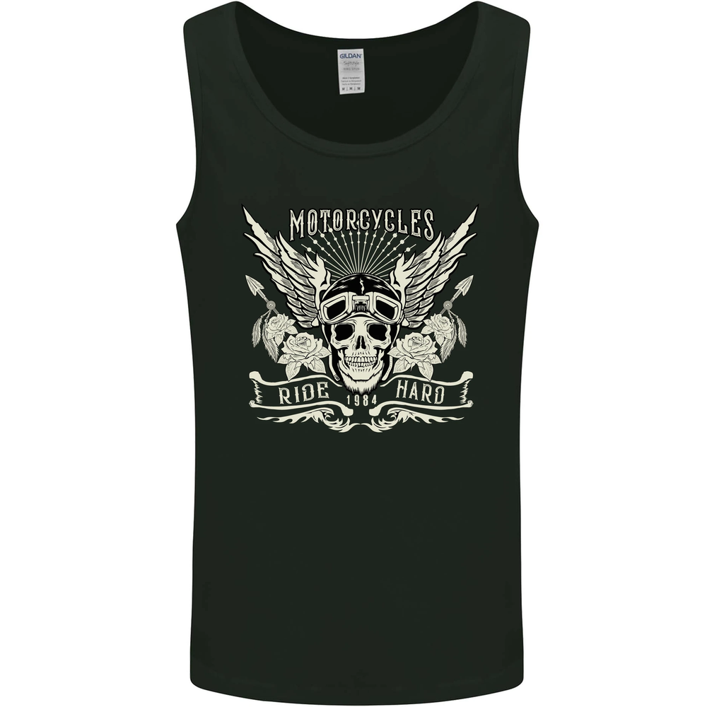 Motorcycles Ride Hard Biker Skull Motorbike Mens Vest Tank Top