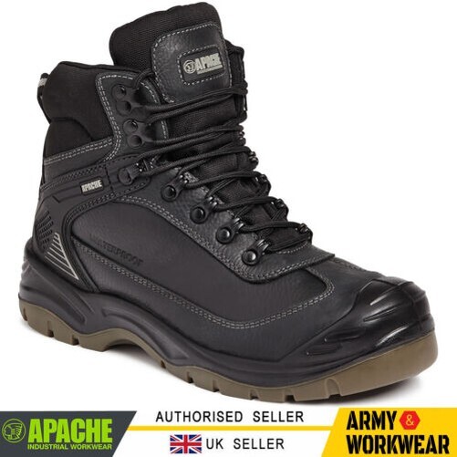 Apache S3 Safety Boots - Waterproof Steel Toe All Terrain Work Boots Black