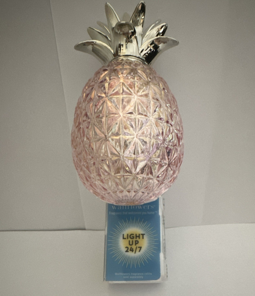 Pineapple Shaped Plug-In Night Light Pink Silver Warm White Light Up 24/7 Modern