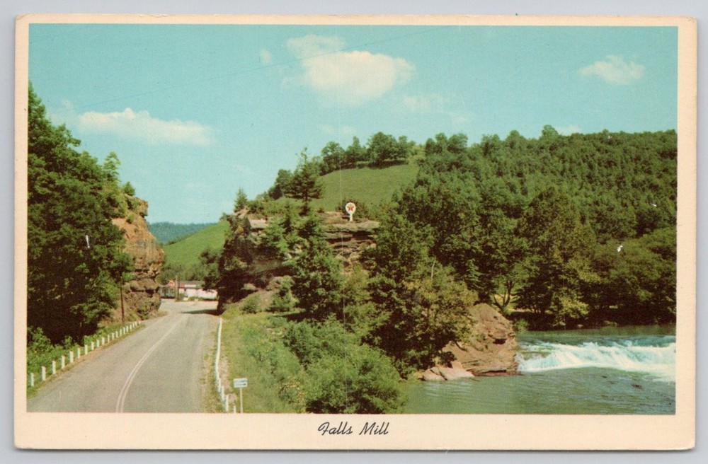 Falls Mill West Virginia WV Scenic Road Waterfall River Postcard Curteichcolor