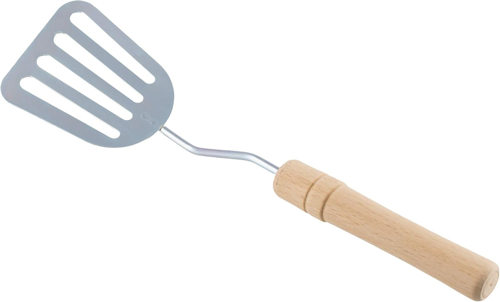 Stainless Steel Slotted Spatula - Kitchen Metal Turner for Cooking with Wooden H
