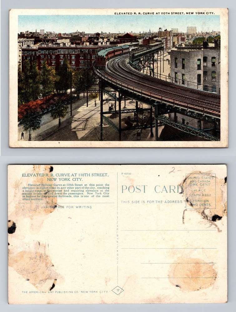 New York City NY, Elevated Railroad Curve at 110th Street Vintage Postcard