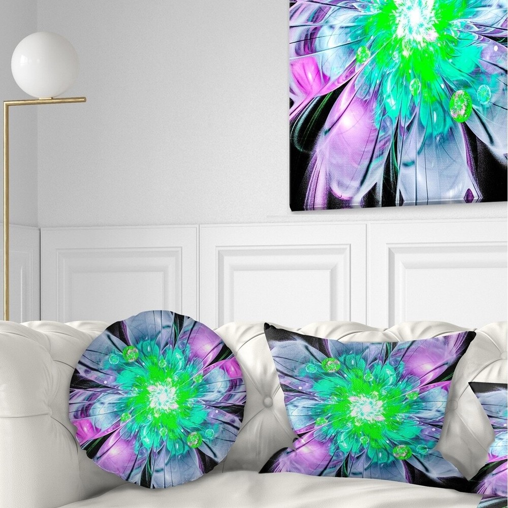 Designart 'Green Purple Fractal Flower Petals Close up'