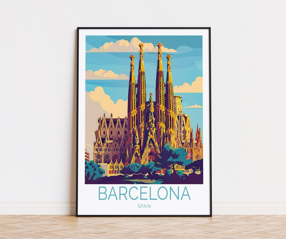 Barcelona Travel Poster Spain Wall Art La Sagrada Familia Poster Custom Travel