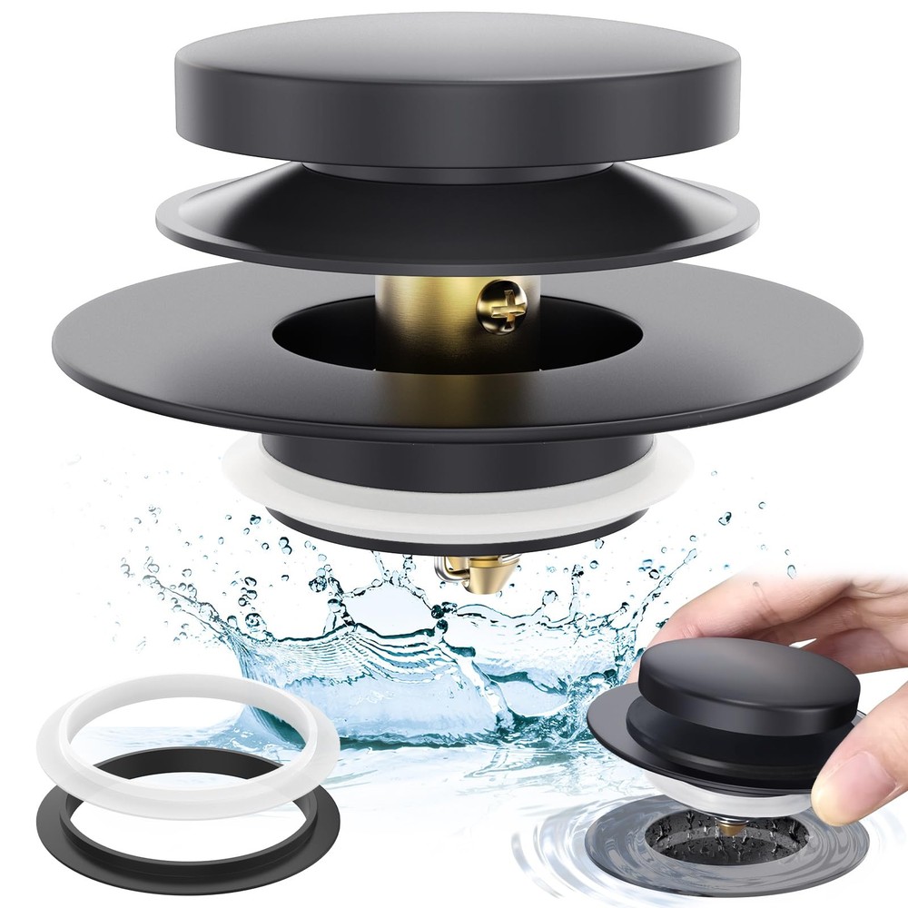 Matte Black Universal Tip Toe Tub Stopper Replacement, Pop Up Bathtub Drain S...